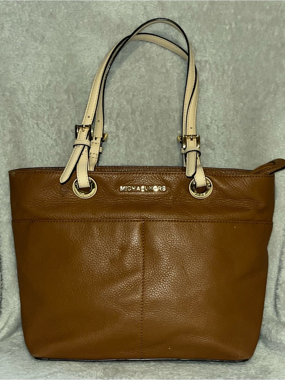 Michael Kors Bedford textured leather tote in acorn brown with contrasting pale